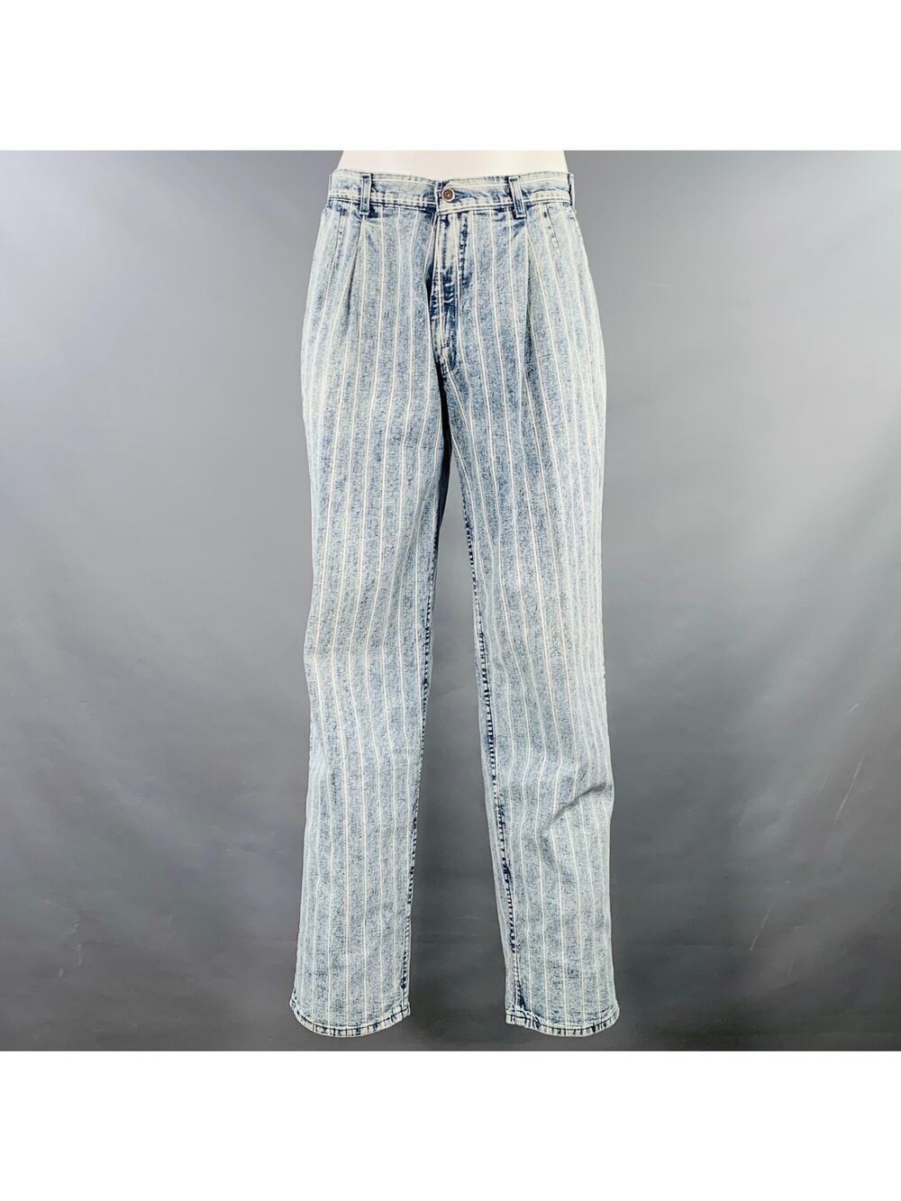 LEVI STRAUSS Size 36 Blue White Stripe Denim Straight Pleated Jeans